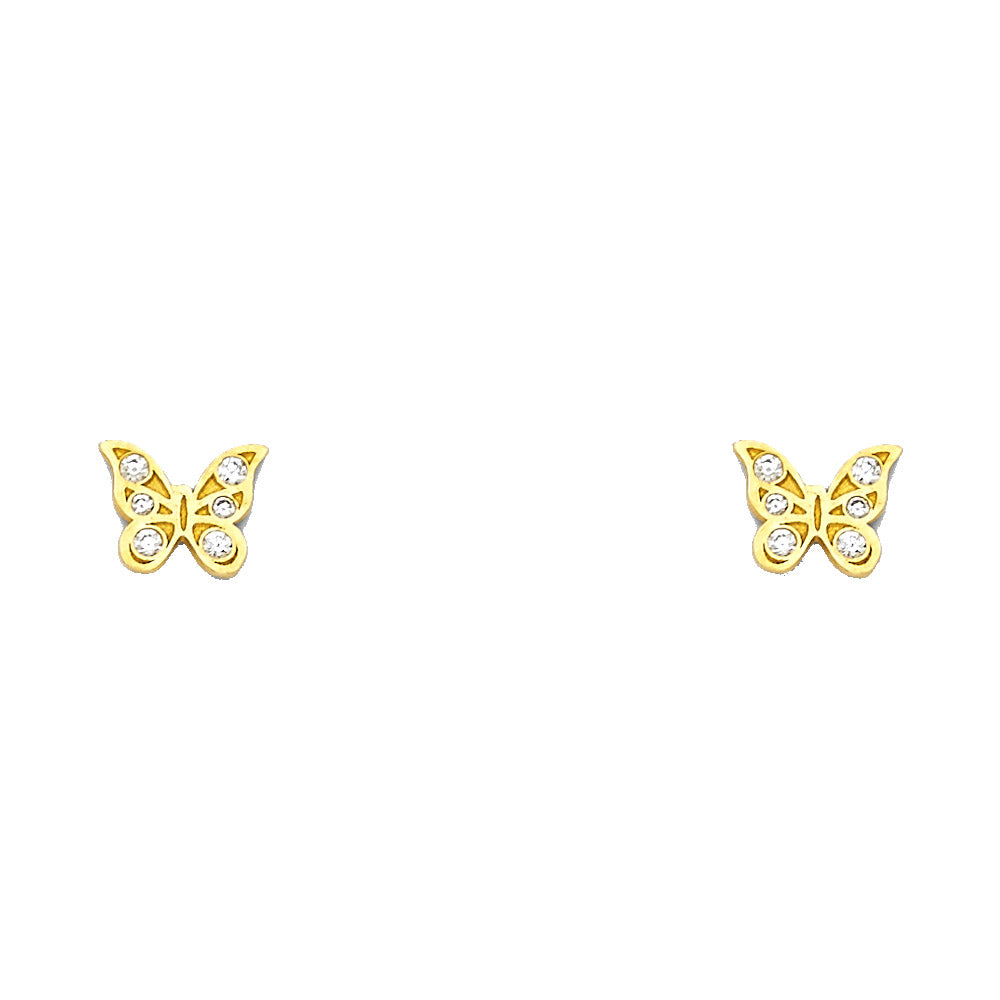 14k gold cz butterfly screw back stud earrings