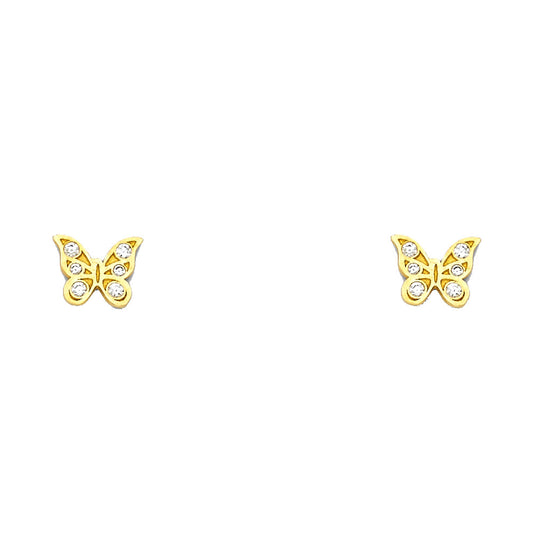 14k gold cz butterfly screw back stud earrings