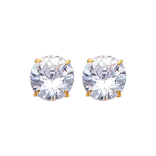 14K Gold 8MM Round CZ Earrings