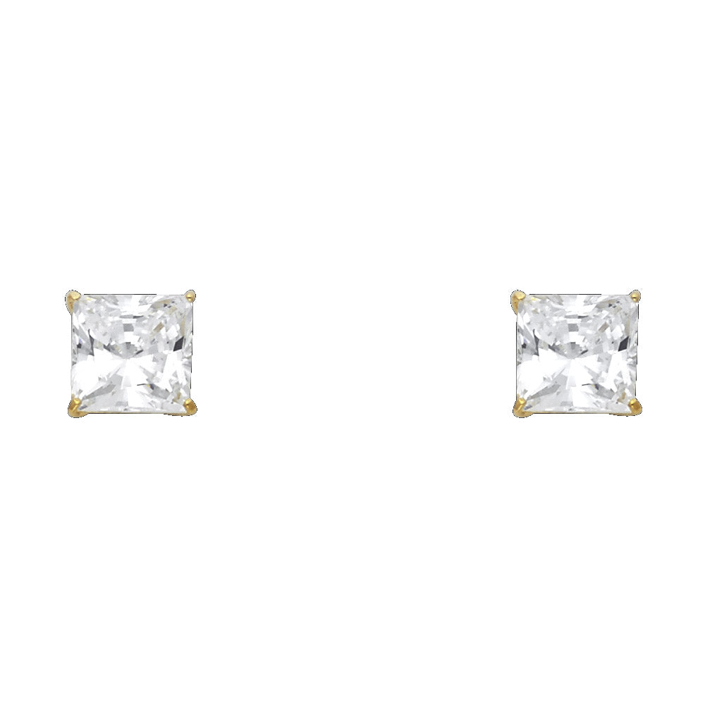 Pendientes de oro de 14 quilates con circonitas cuadradas de 7 mm