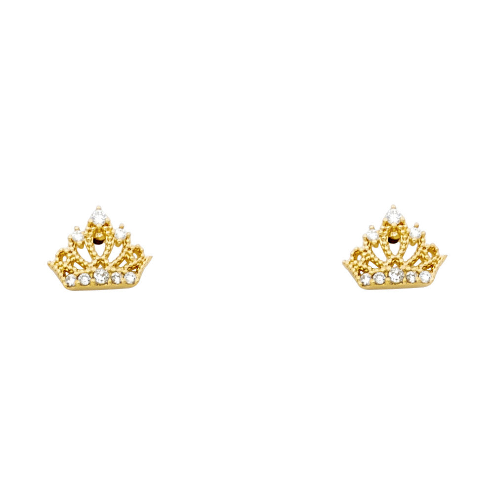 14K Gold Crown CZ Stud Earrings
