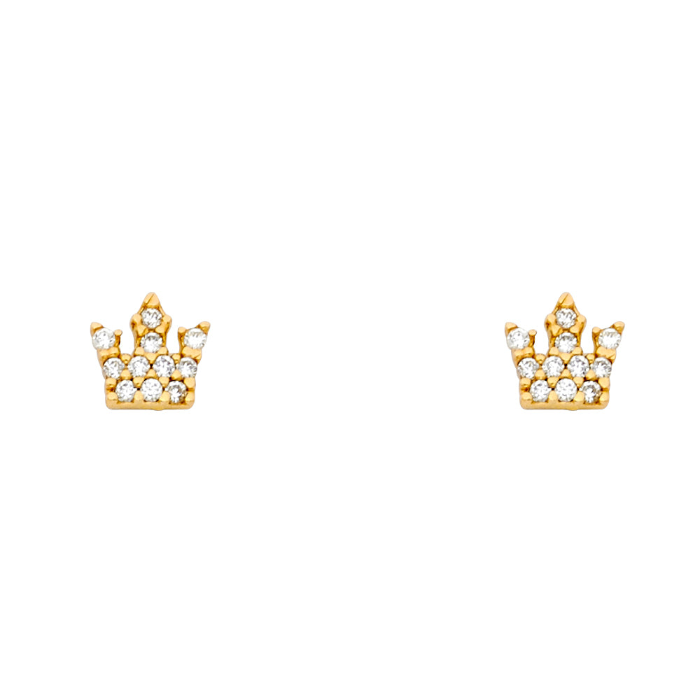 14K Gold Crown CZ Stud Earrings