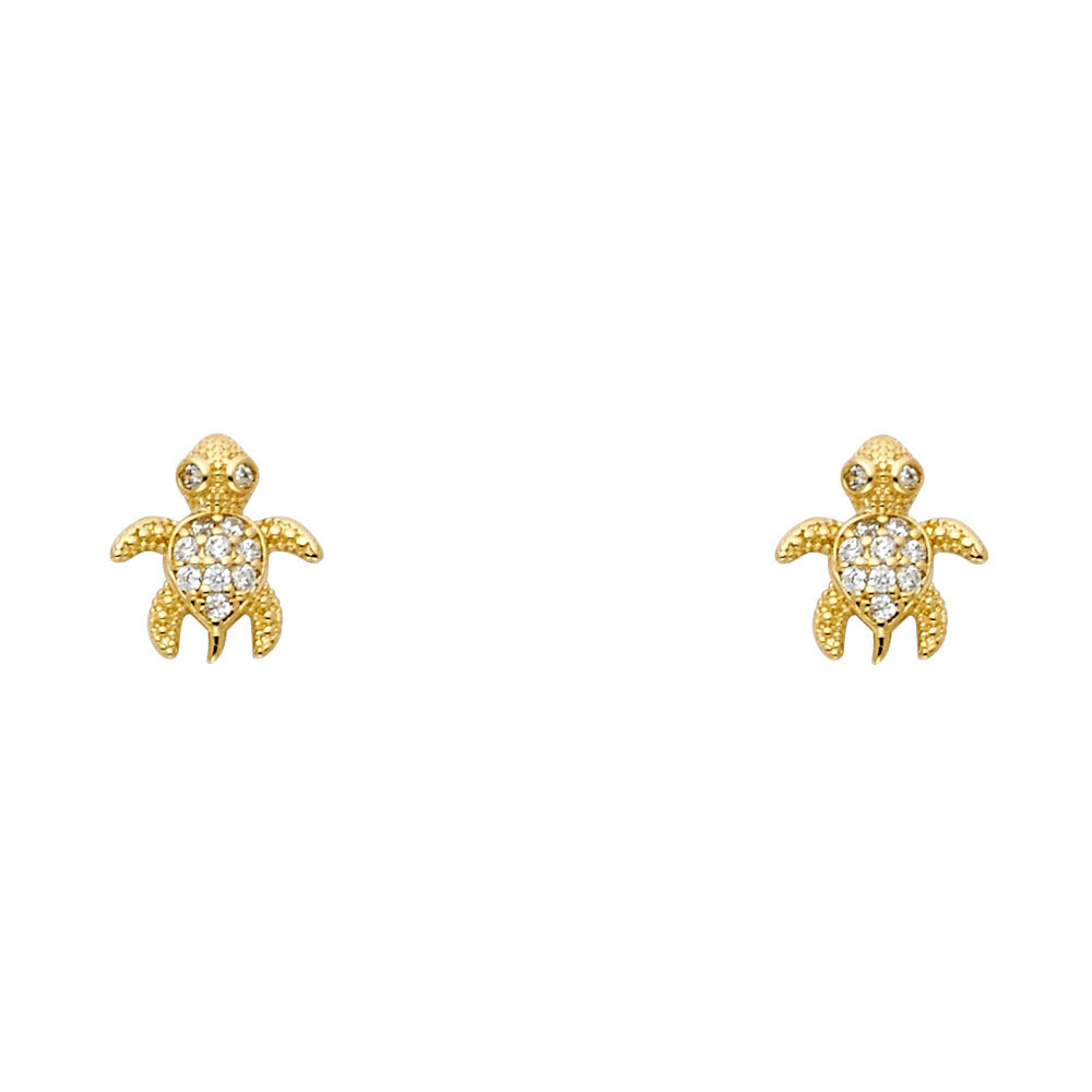 14K Gold Turtle CZ Stud Earrings
