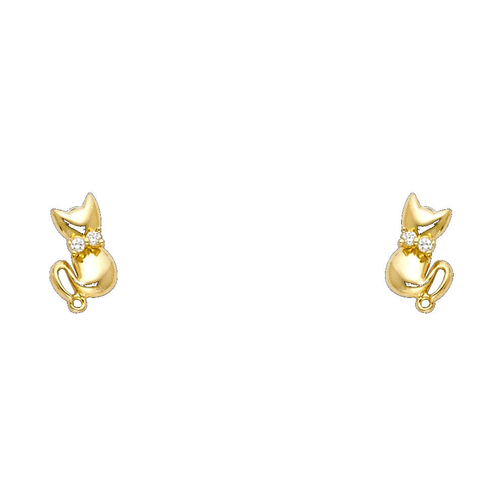 14K Gold Cat CZ Stud Earrings (Screw Back)