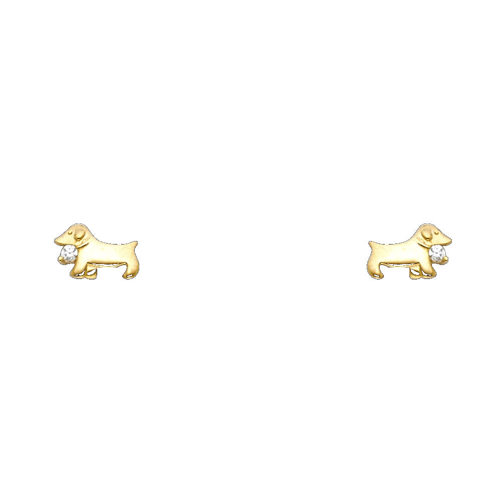 14K Gold Dog CZ Stud Earrings