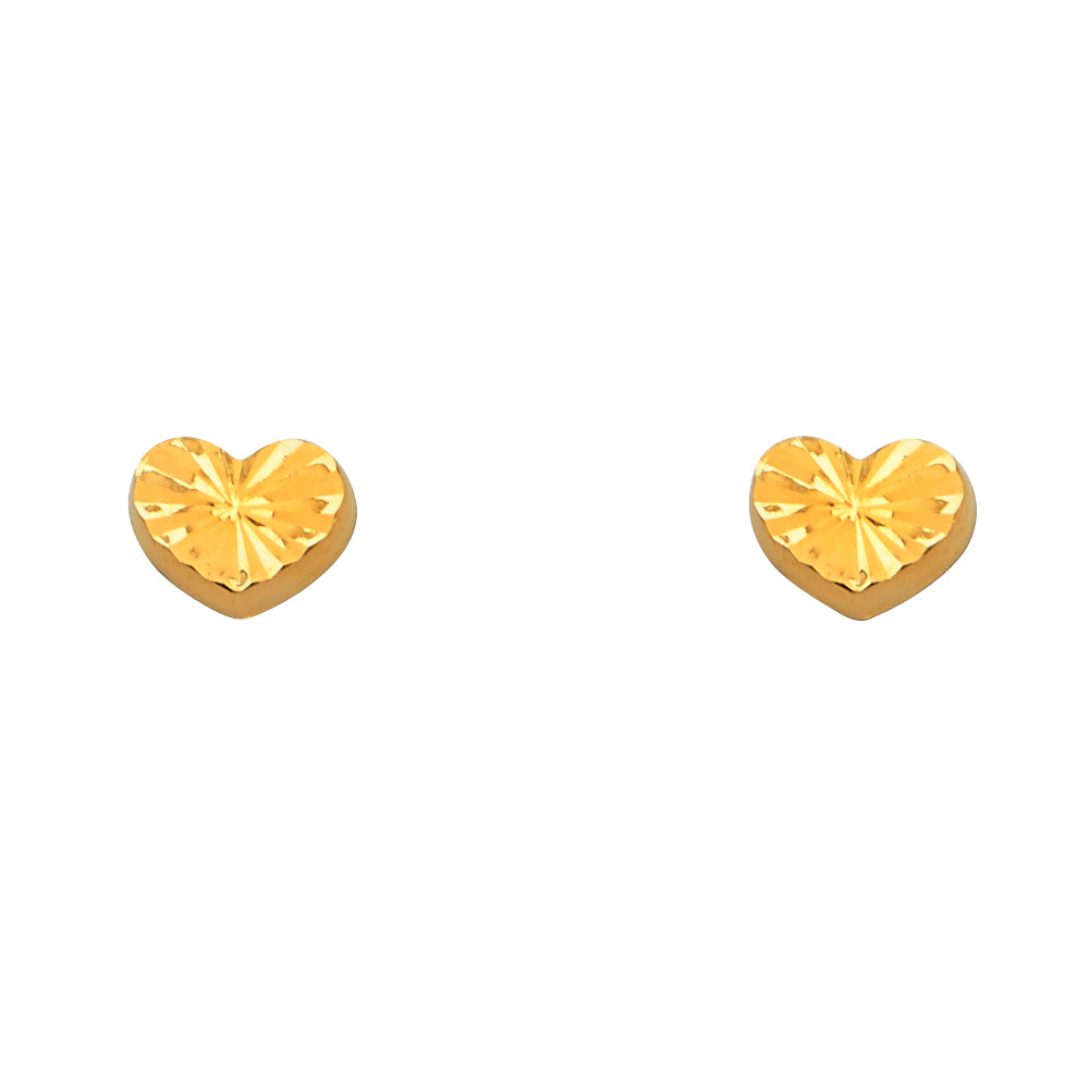 14k diamond cut heart stud earrings