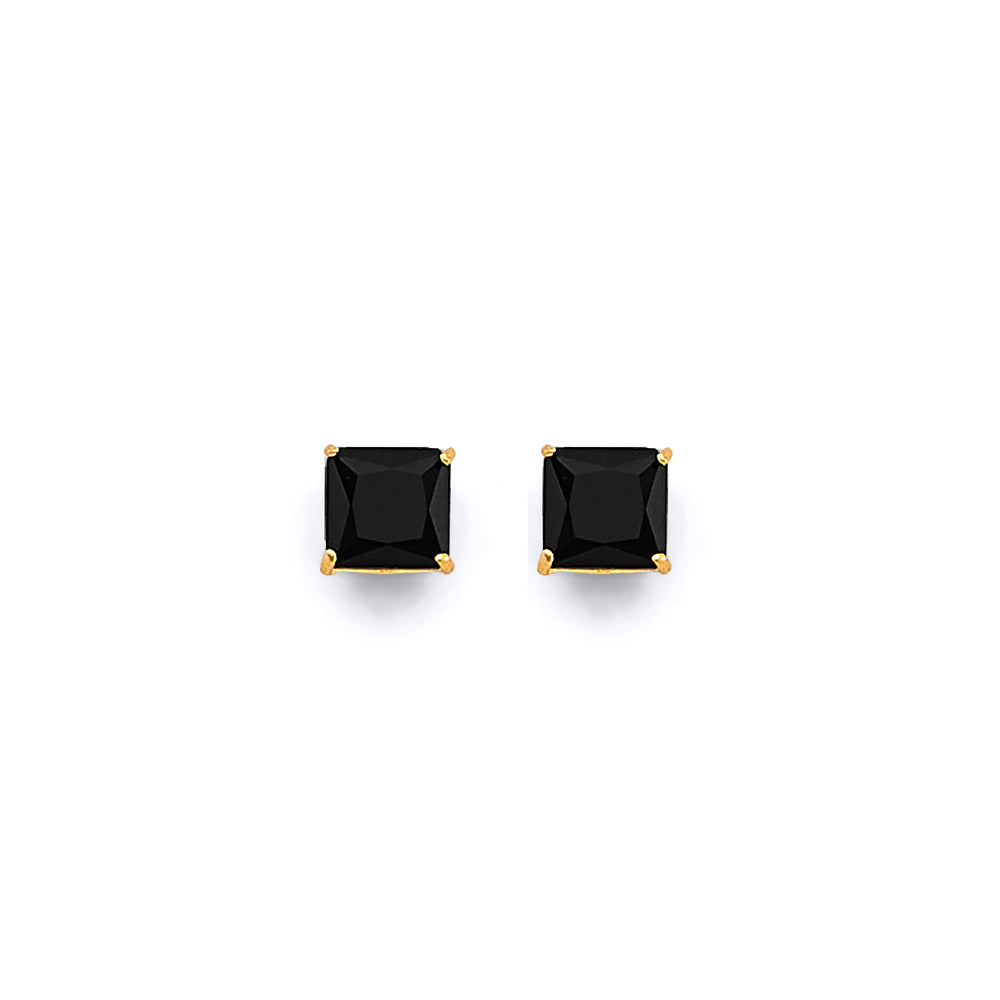 Pendientes de oro de 14 quilates con circonita cúbica cuadrada negra de 5 mm