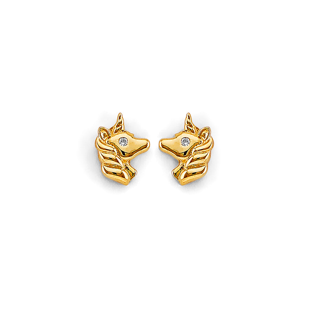 14K Gold Unicorn CZ Stud Earrings