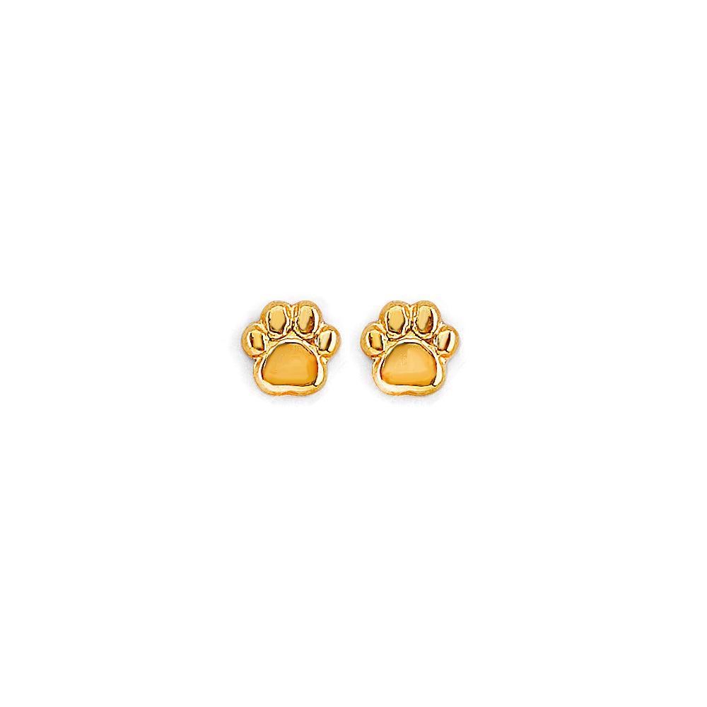 14K Gold Paw Stud Earrings (Screw Back)