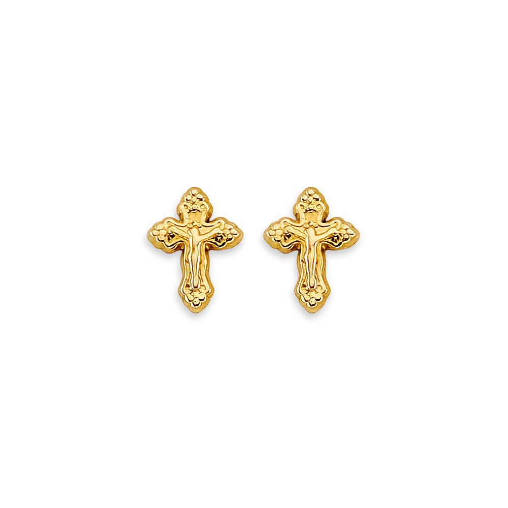 14K Gold Cross Stud Earrings