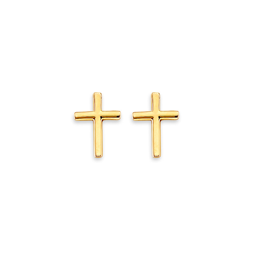 14K Gold Dainty Cross Earrings (0848)