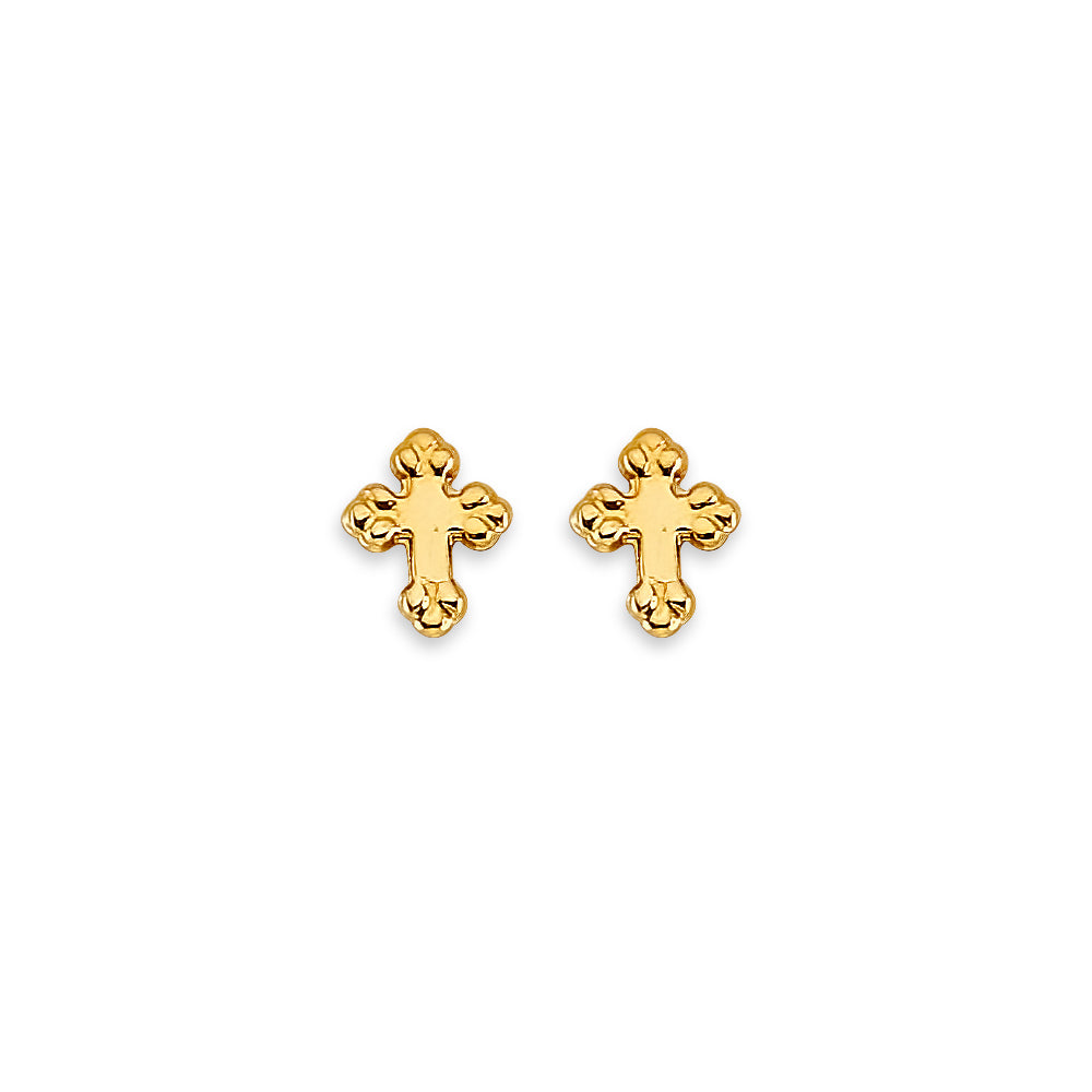 14K Gold Dainty Cross Stud Earrings