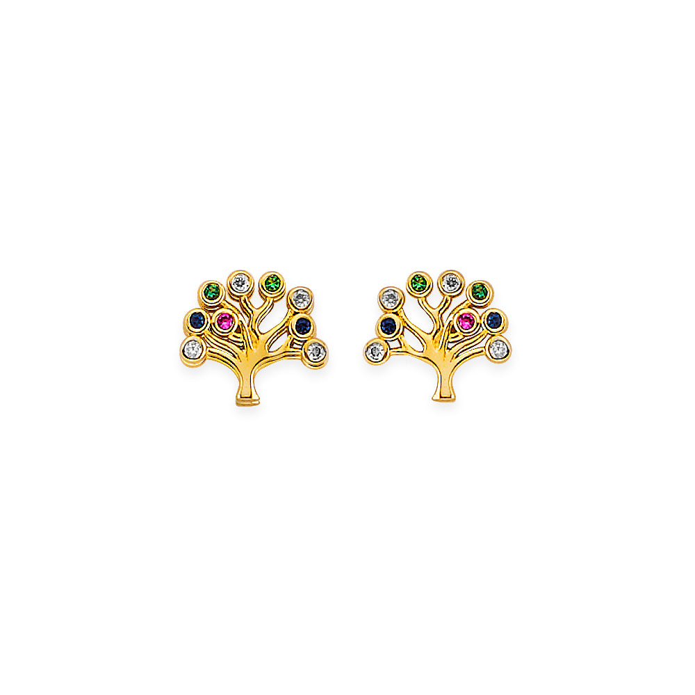 14K Gold Tree of LIfe CZ Earrings