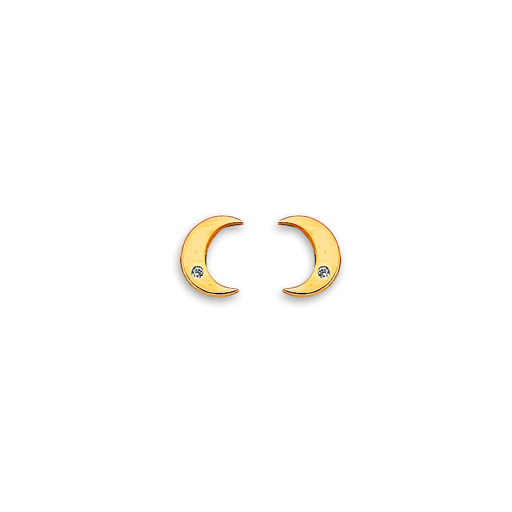 14k cz crescent screw back earrings