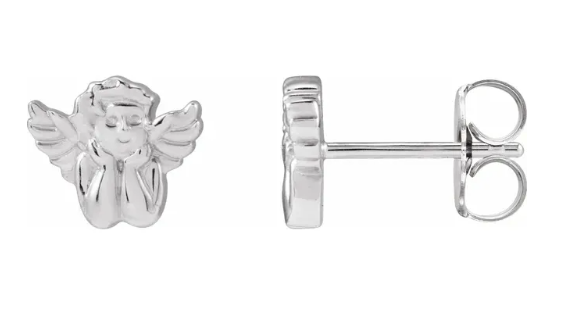 Cherub Angel Stud Earrings – Solid 14K Yellow, White, or Rose Gold