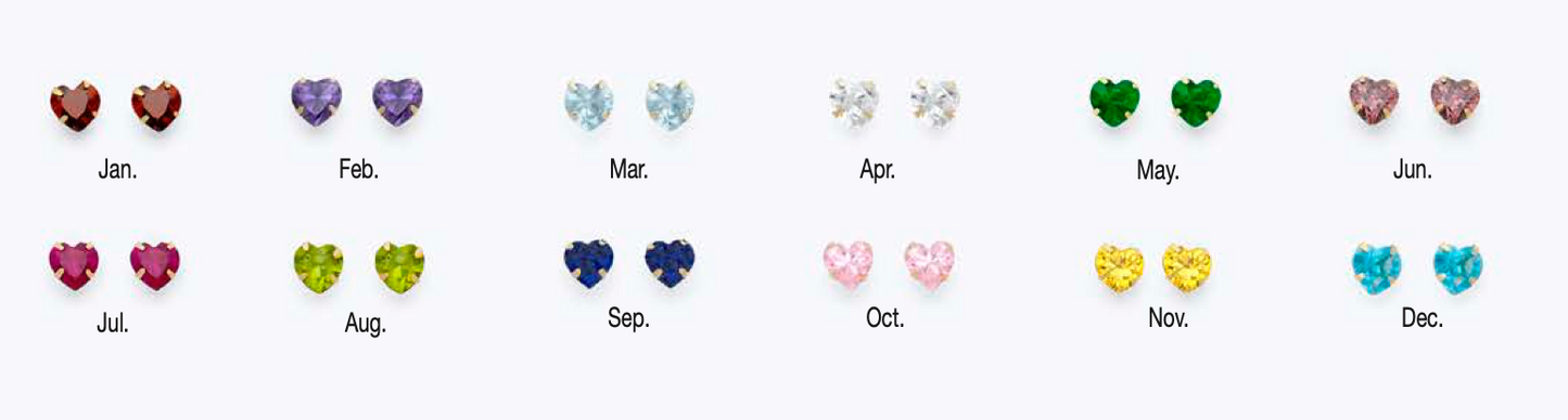 14K Gold 5mm Heart Birthstone Screw Back Stud Earrings