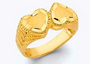 14K gold Twin Hearts Ring, yellow gold heart band ring, romantic 14K heart ring, wide gold heart ring, symbolic love ring gold, elegant gold statement ring