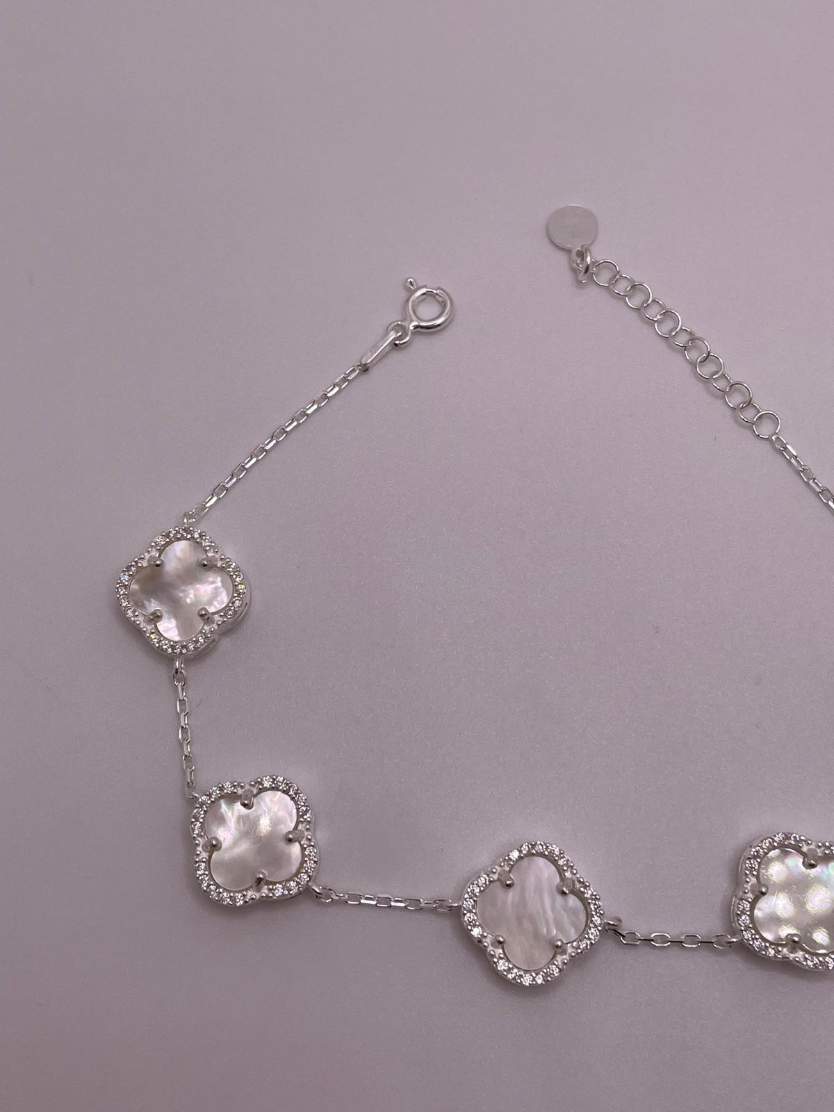 White Clover Bracelet with CZ Accents - 925 silver