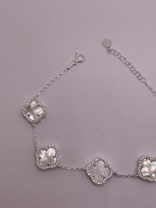 White Clover Bracelet with CZ Accents - 925 silver