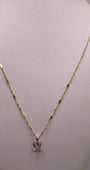 14K Gold 16" Singapore Bar Chain with Square CZ Pendant