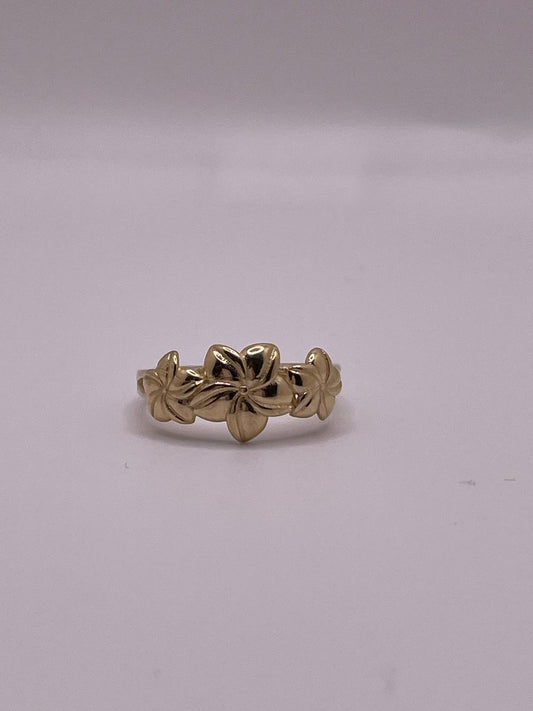 14K Gold Plumeria Trio Flexible Ring