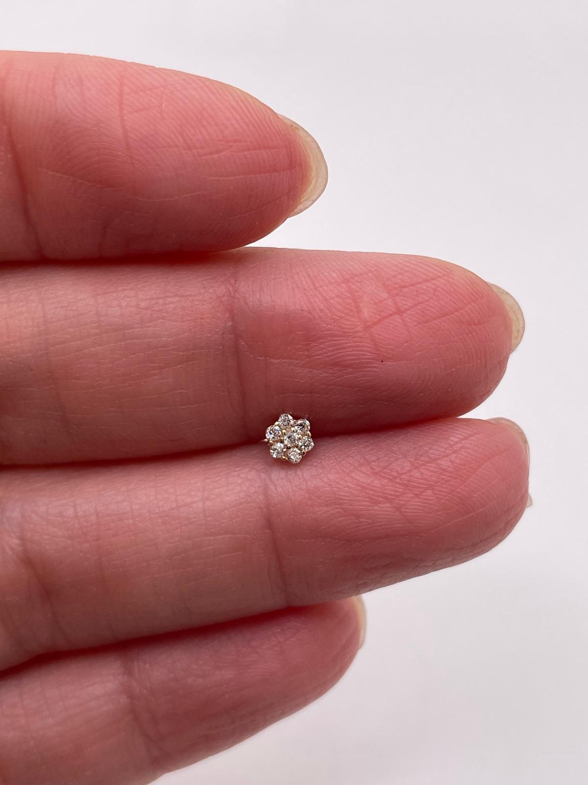 14K Gold CZ Flower Nose Screw