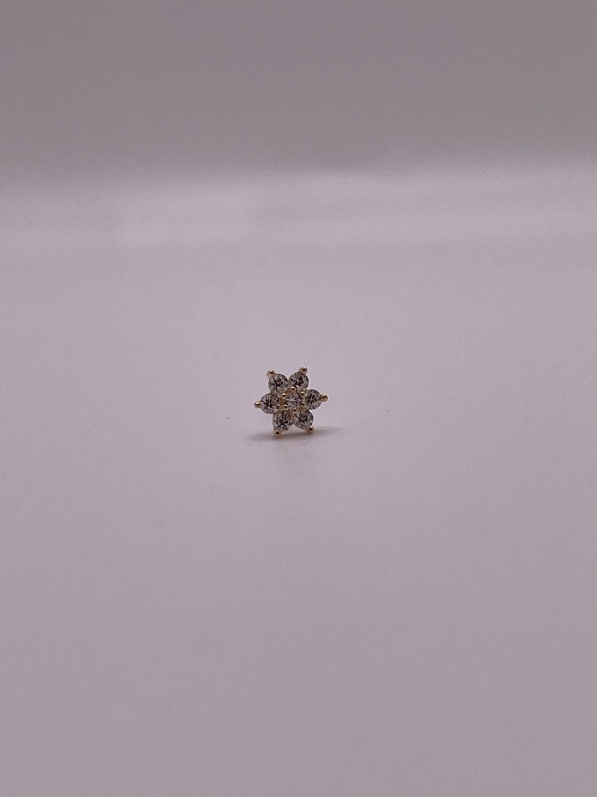 14K Gold CZ Flower Nose Stud – Straight Post