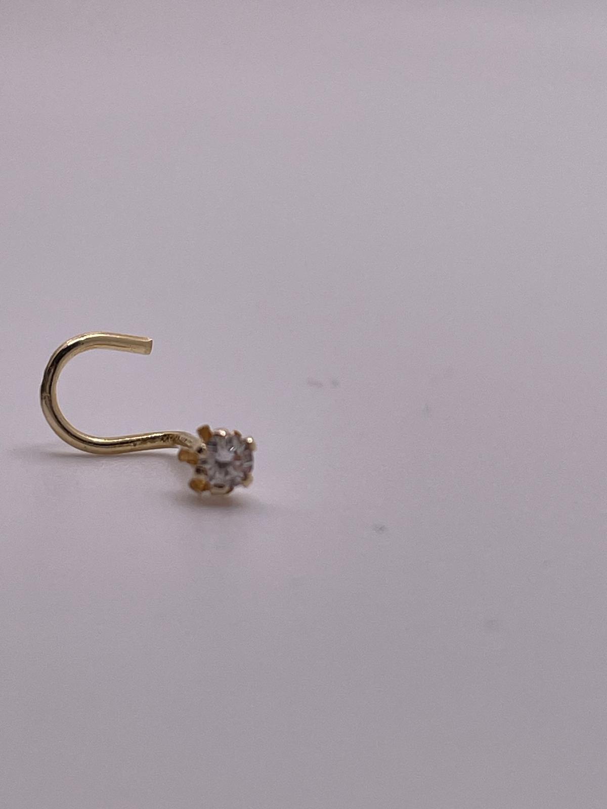 14K Gold White CZ Nose Screw