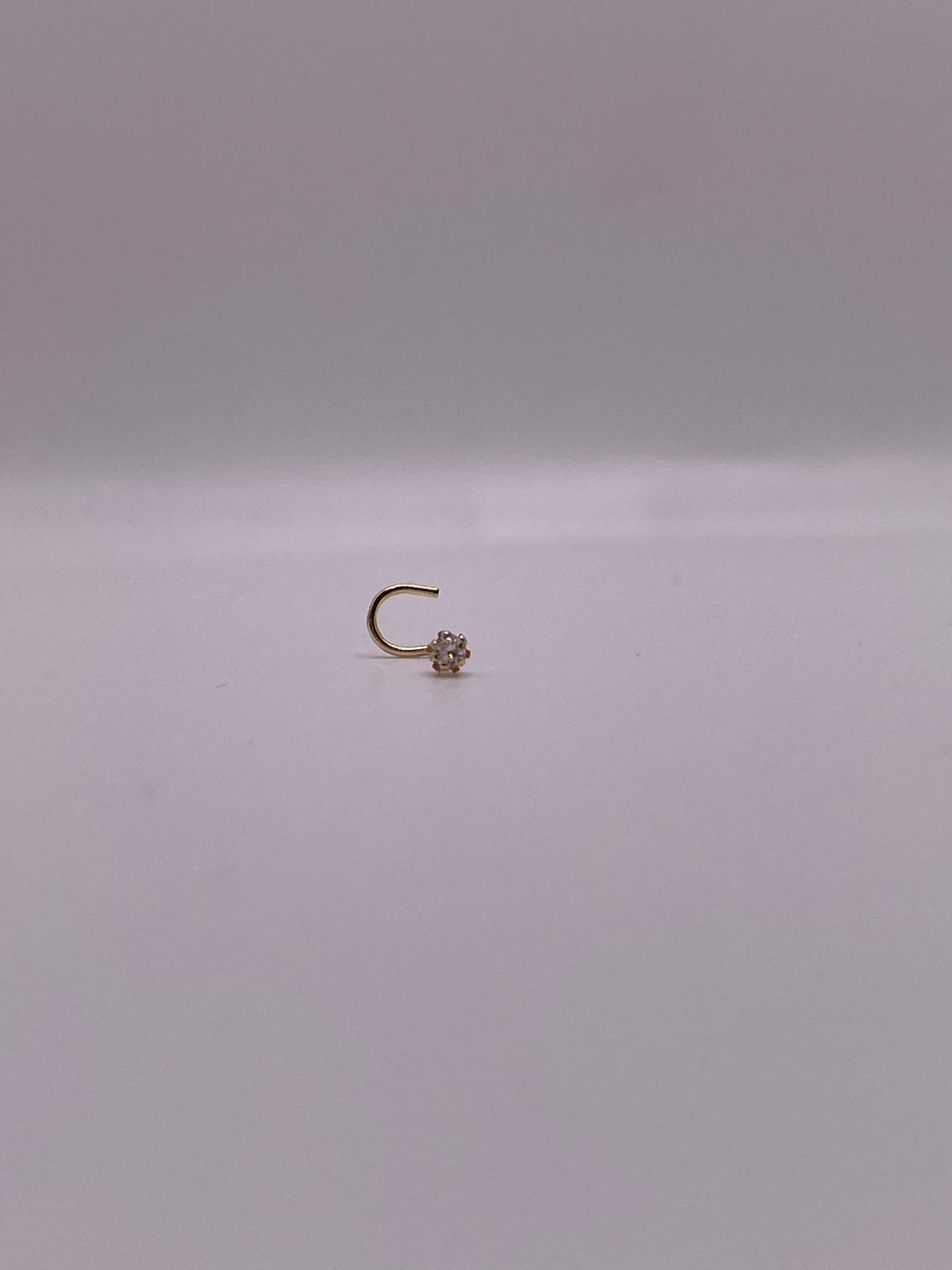 14K Gold White CZ Nose Screw