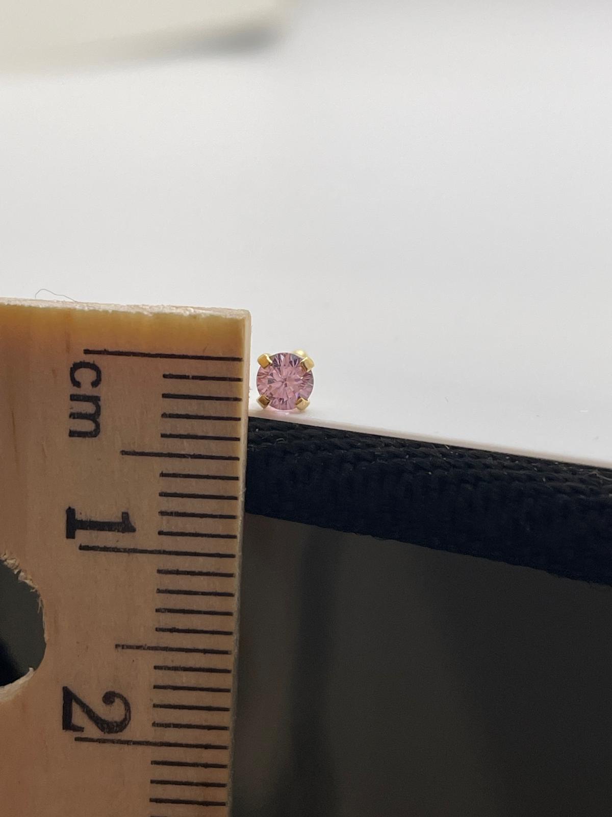 14K Gold Pink CZ Nose Stud – Straight Post