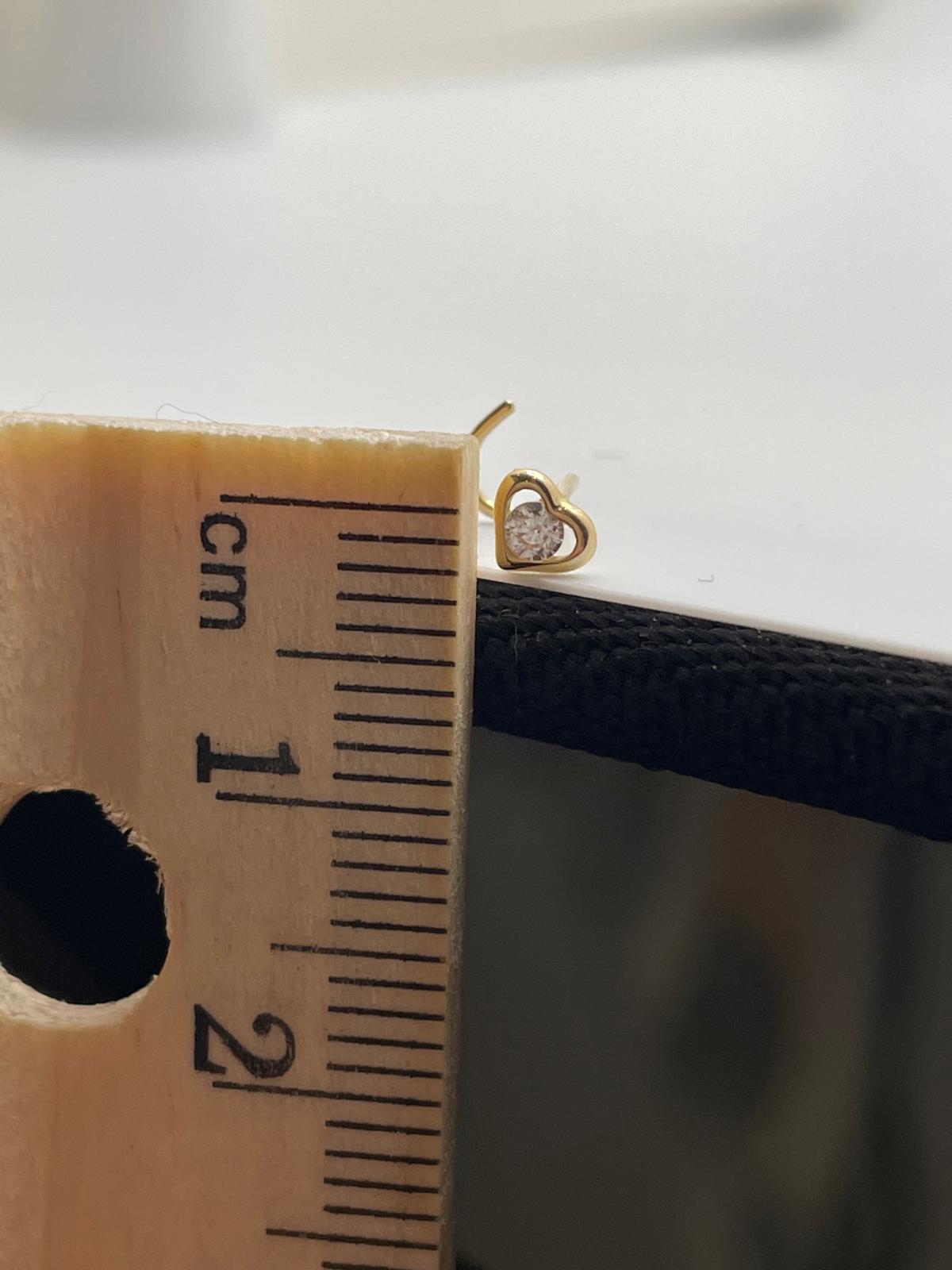 14K Gold Heart Outline Nose Screw with CZ Stone