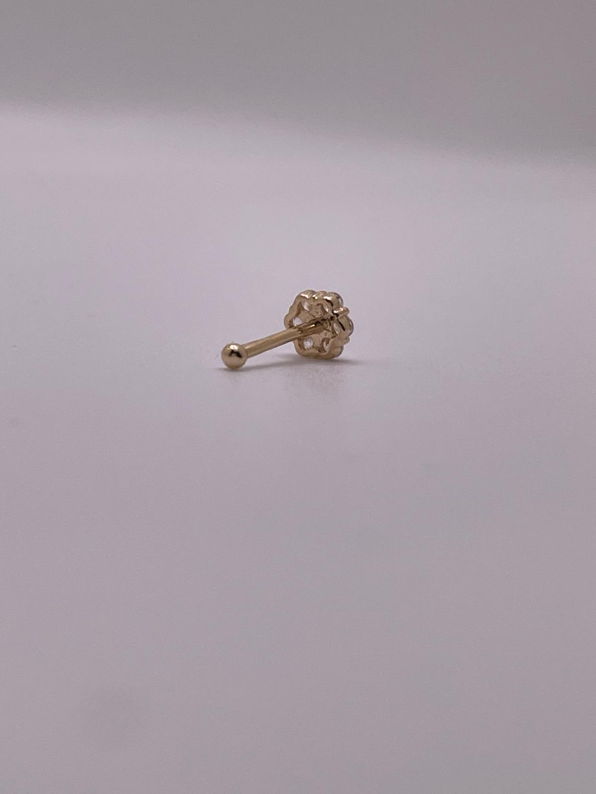 14K Gold CZ Flower Nose Stud – Straight Post
