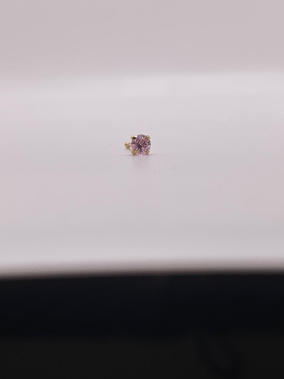 14K Gold Pink CZ Nose Stud – Straight Post