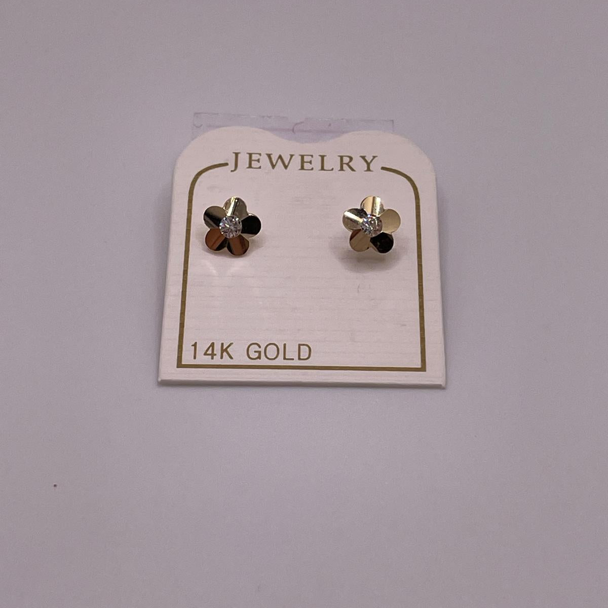 14K Gold CZ Flower Screwback Earrings