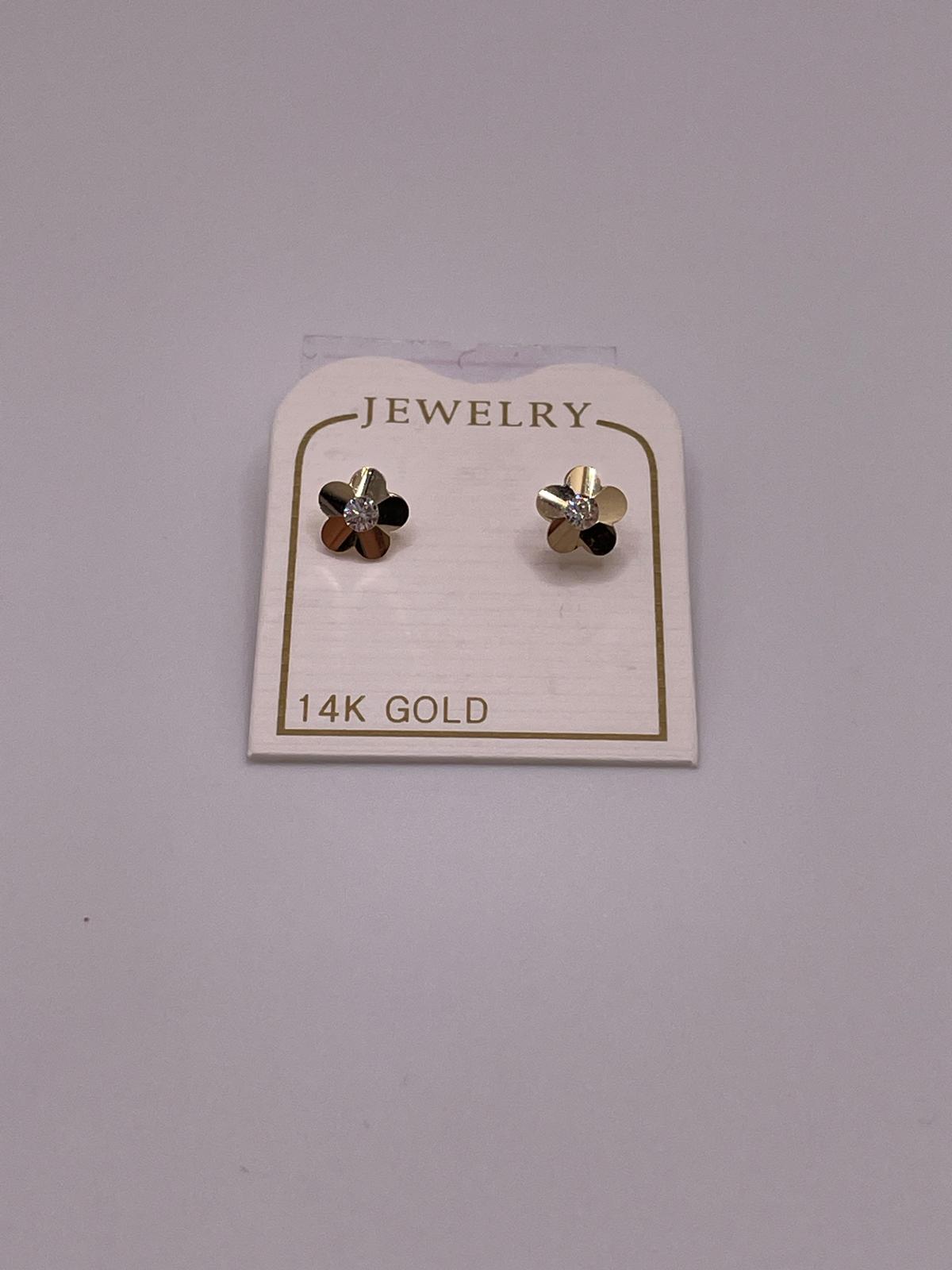 14K Gold CZ Flower Screwback Earrings