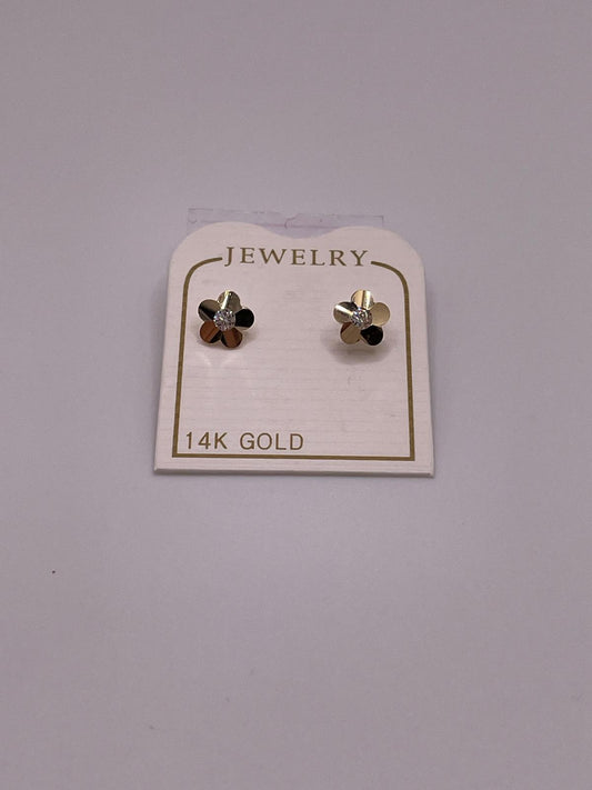 14K Gold CZ Flower Screwback Earrings