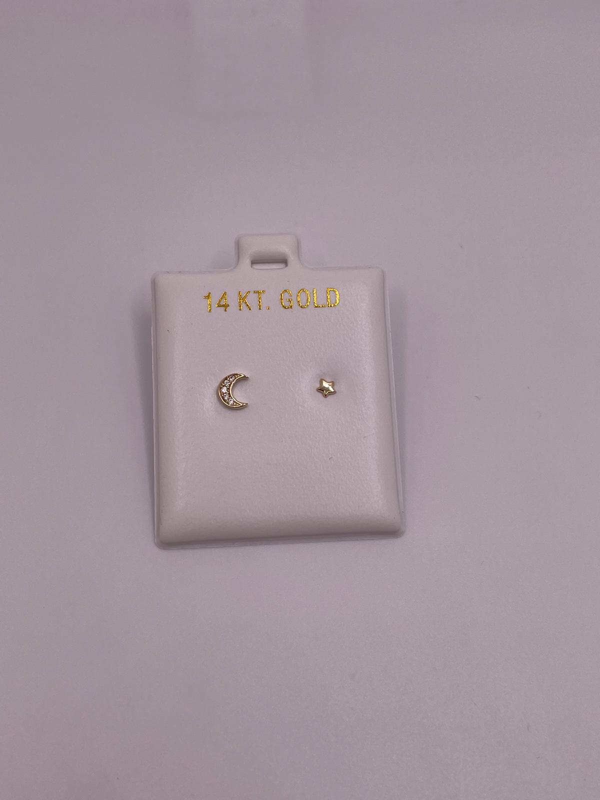 14K Gold Moon & Star Screwback Earrings