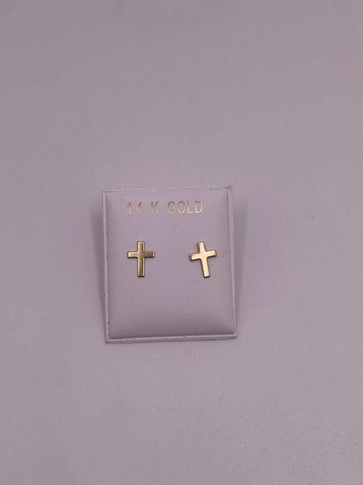 14K Gold Dainty Cross Earrings