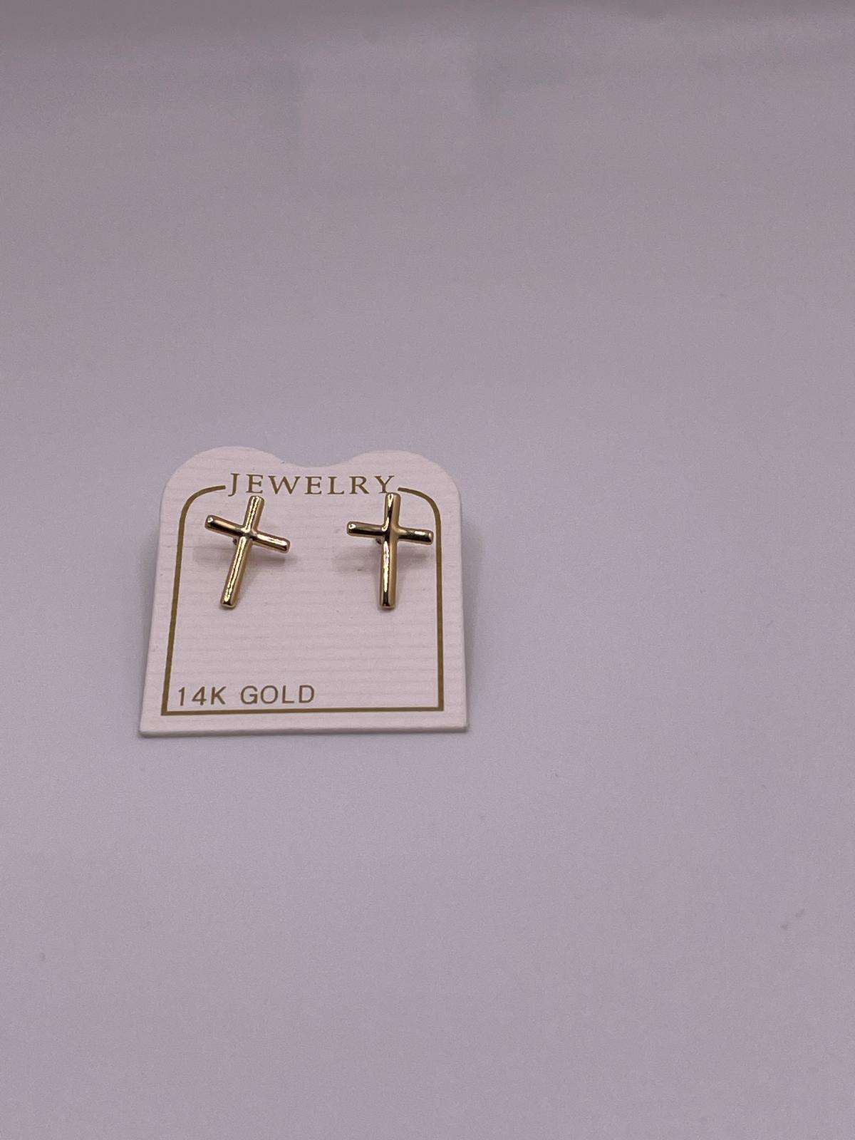 14K Gold Dainty Cross Earrings (0848)