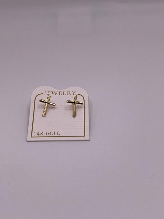14K Gold Dainty Cross Earrings (0848)