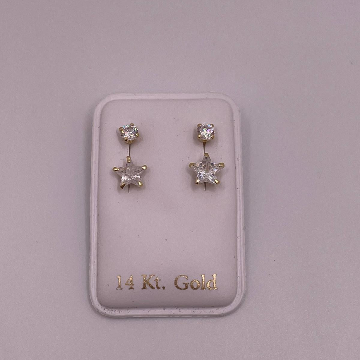14K Gold CZ Star Telephone Earrings