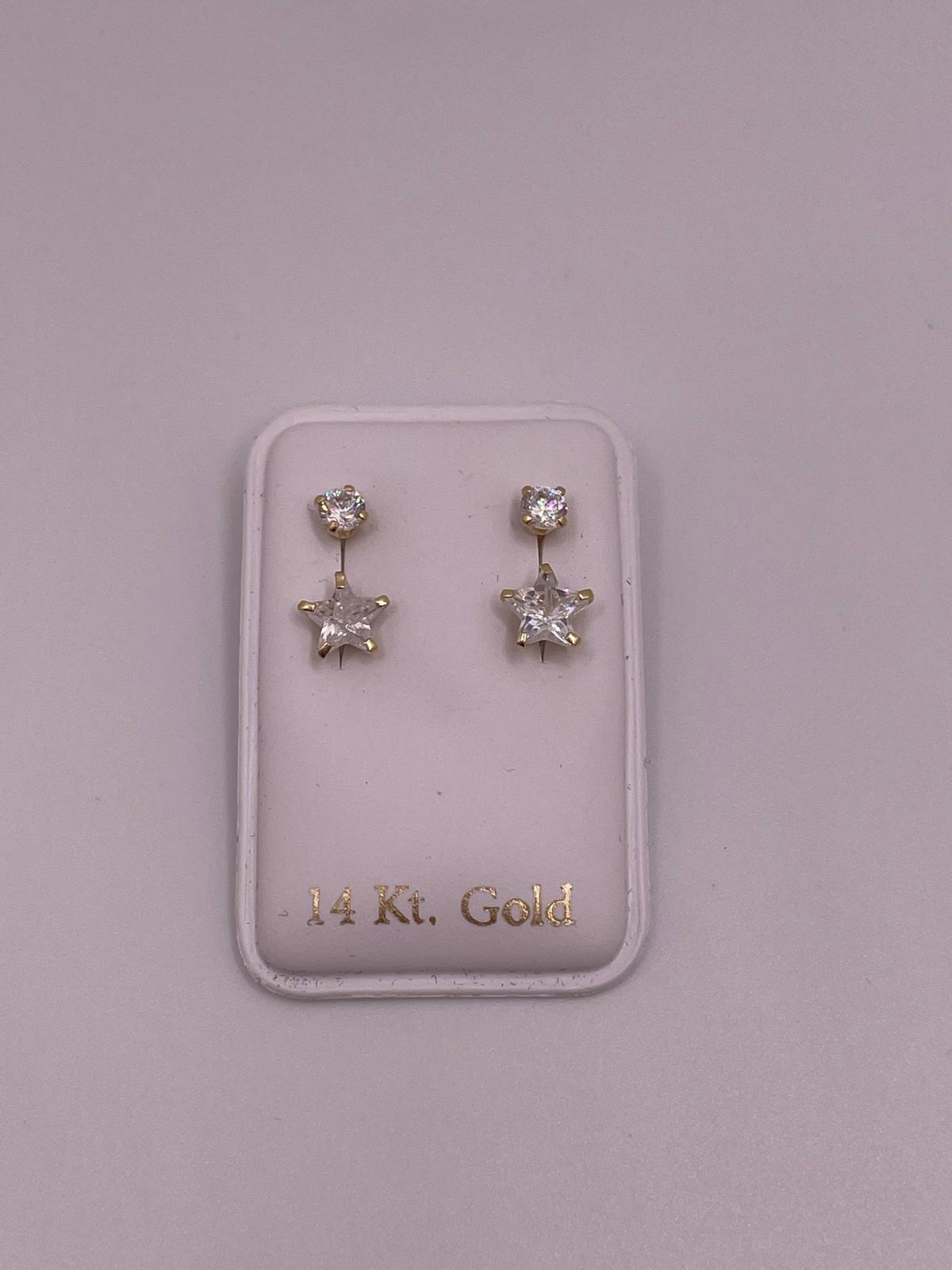 14K Gold CZ Star Telephone Earrings