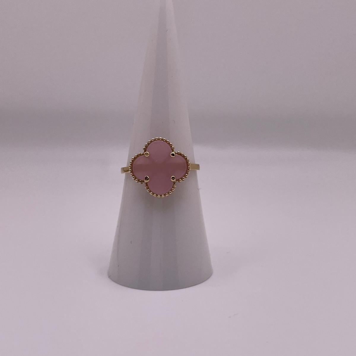 14K Gold Baby Pink Clover Ring
