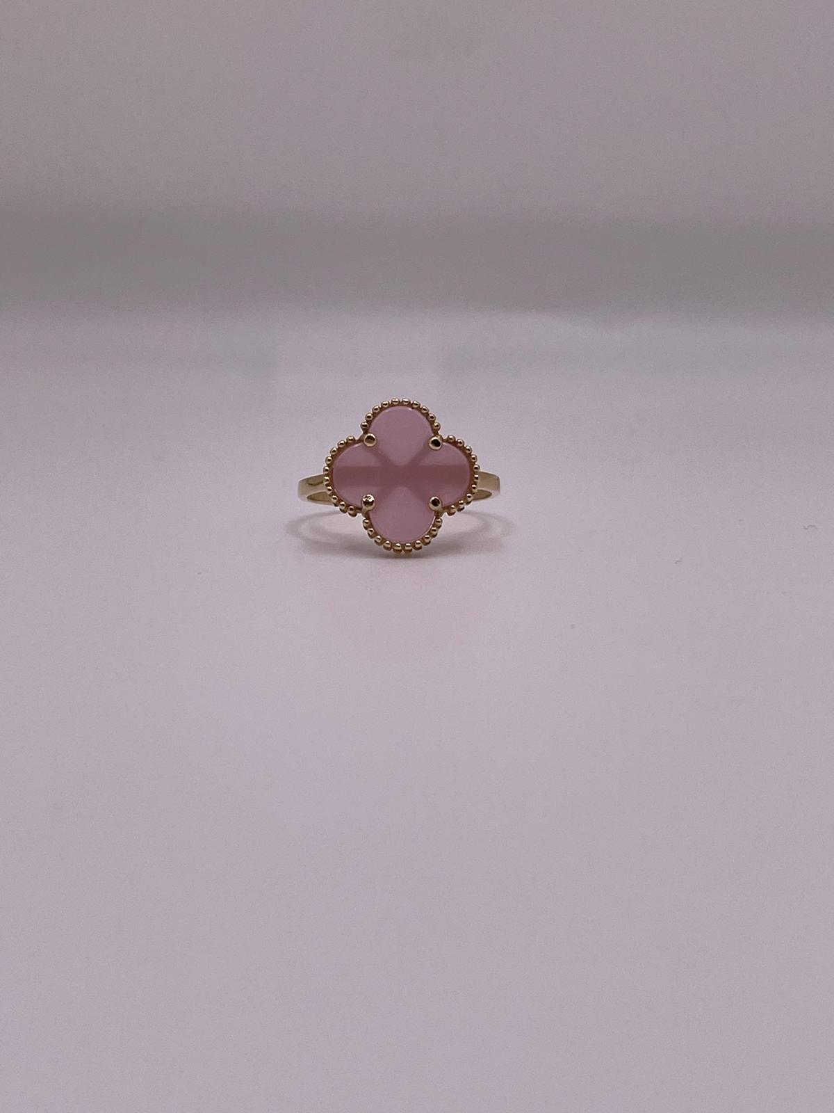 14K Gold Baby Pink Clover Ring