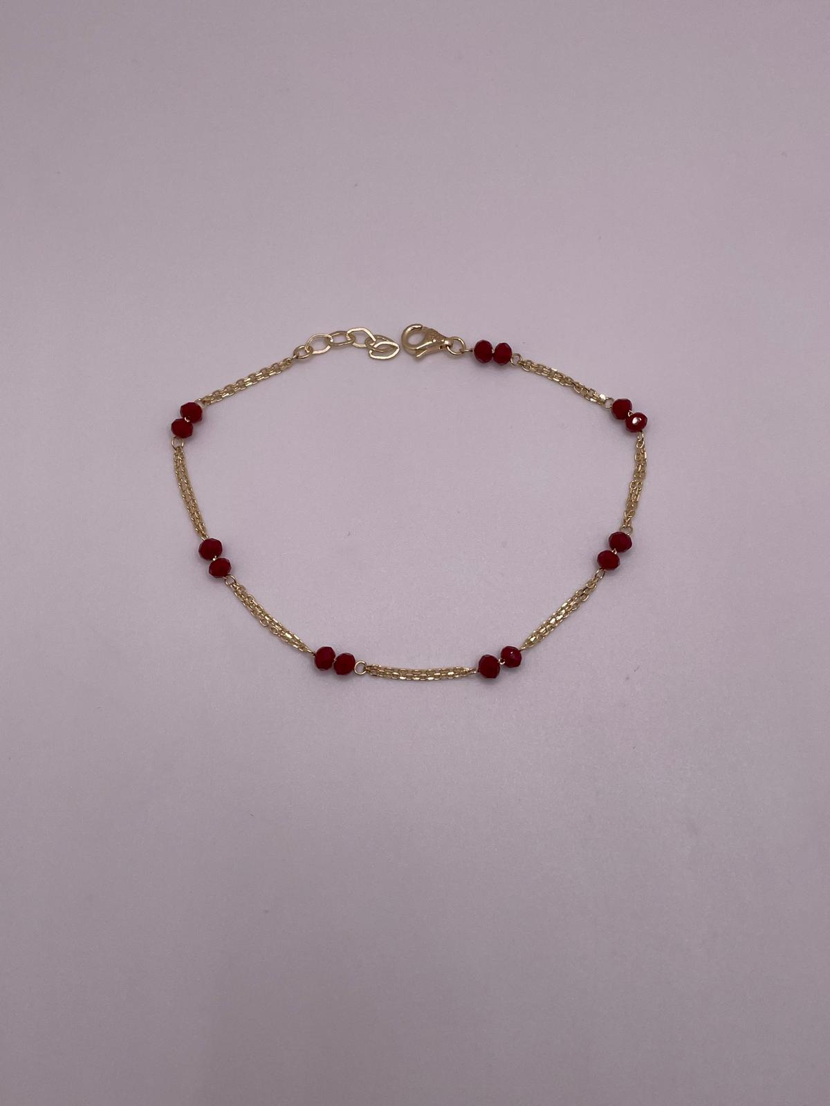 14K Gold Red Bead Chain Bracelet (7+1")