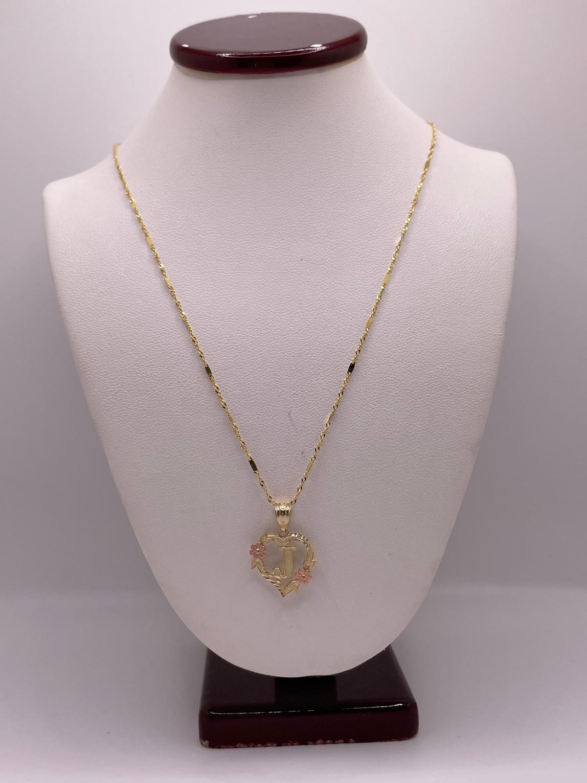 14K Gold Gabi Heart Initial Pendant with Singapore Chain Set