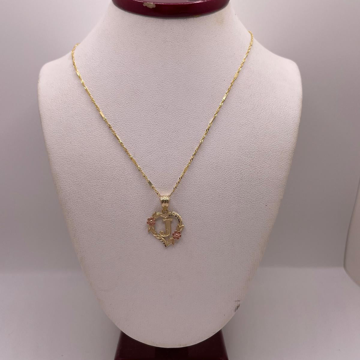 14K Gold Gabi Heart Initial Pendant with Singapore Chain Set
