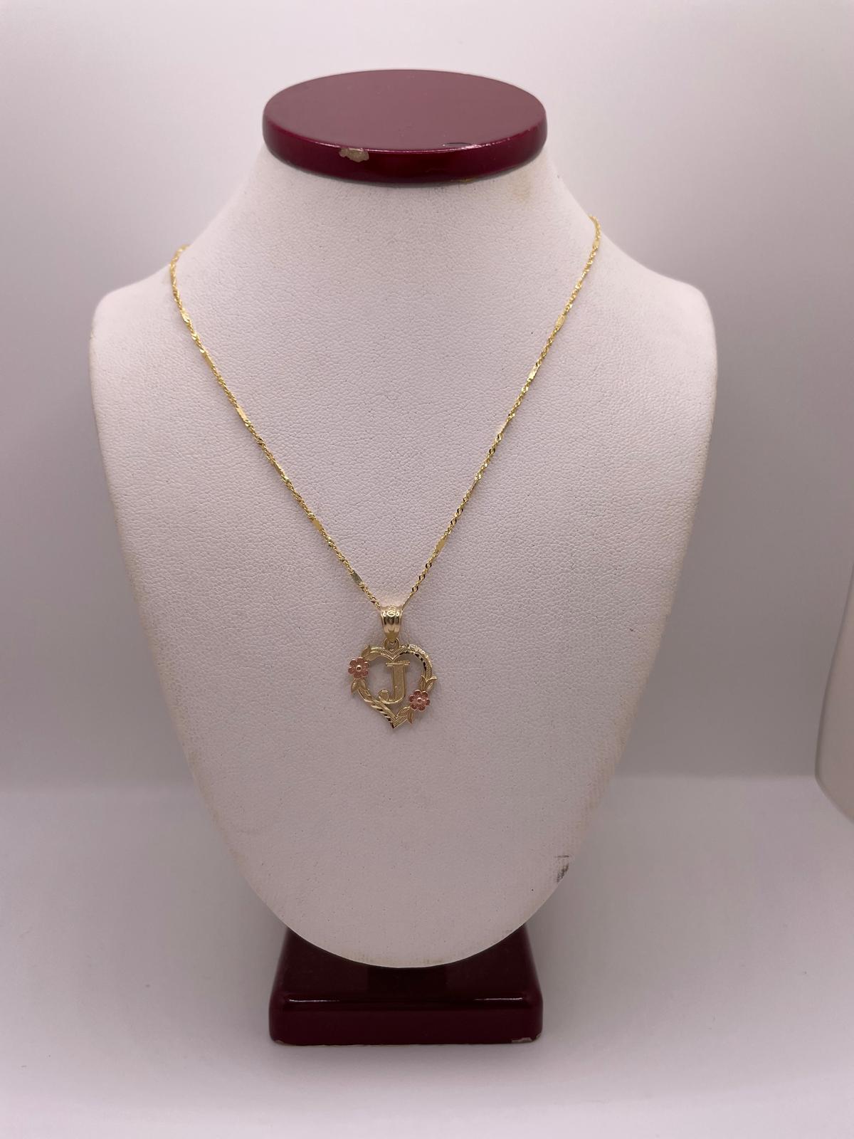 14K Gold Gabi Heart Initial Pendant with Singapore Chain Set