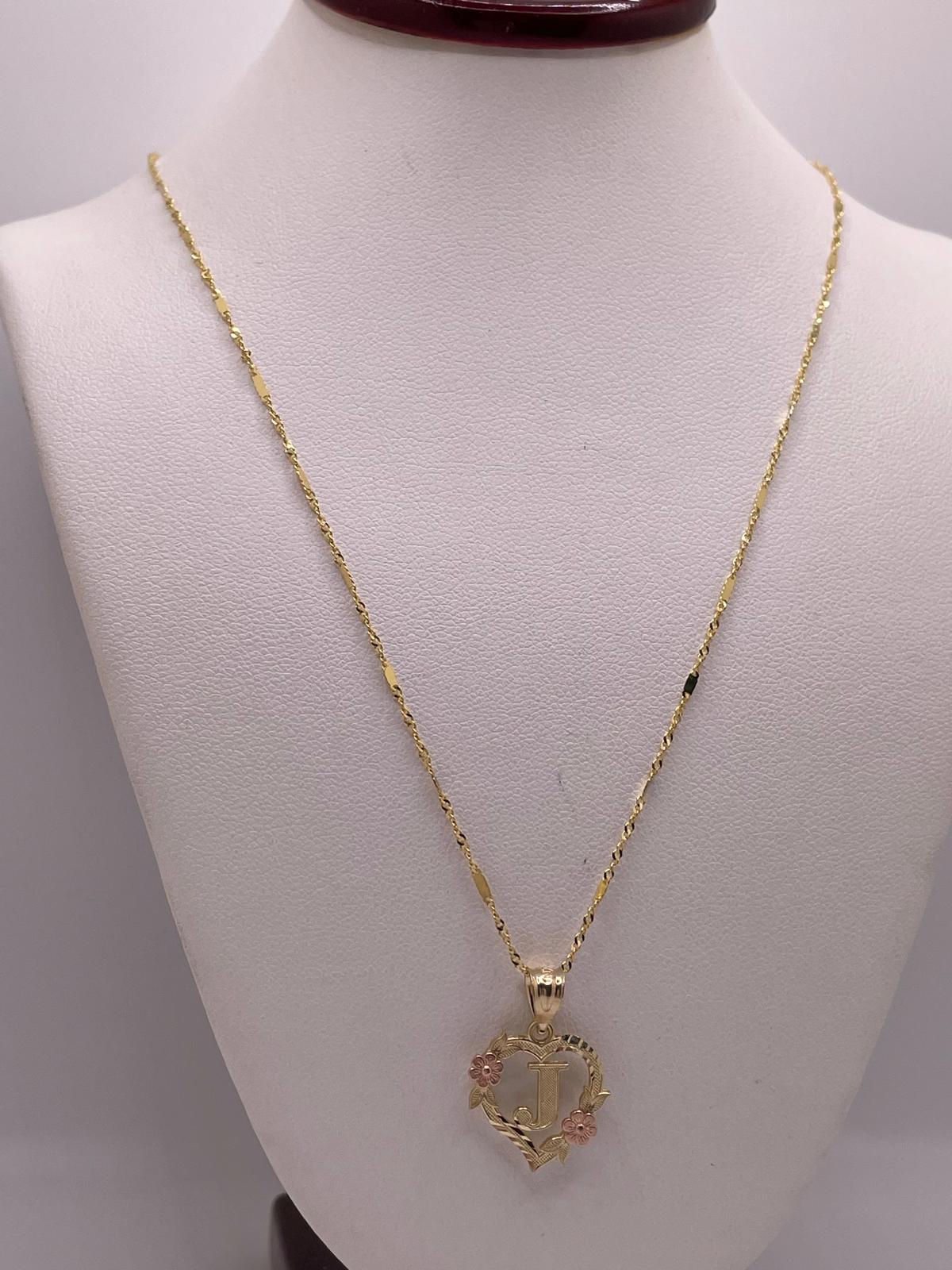 14K Gold Gabi Heart Initial Pendant with Singapore Chain Set