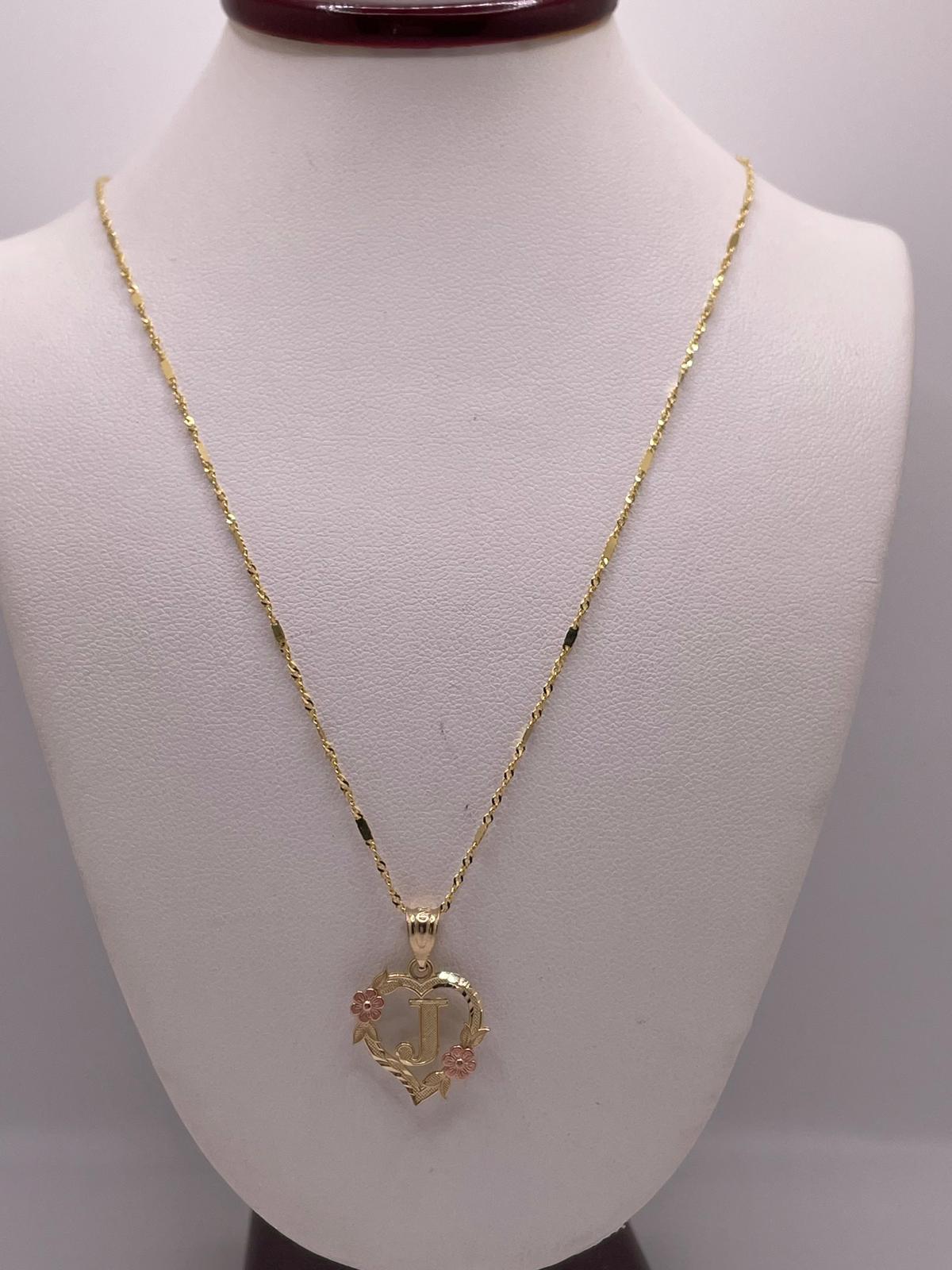 14K Gold Gabi Heart Initial Pendant with Singapore Chain Set
